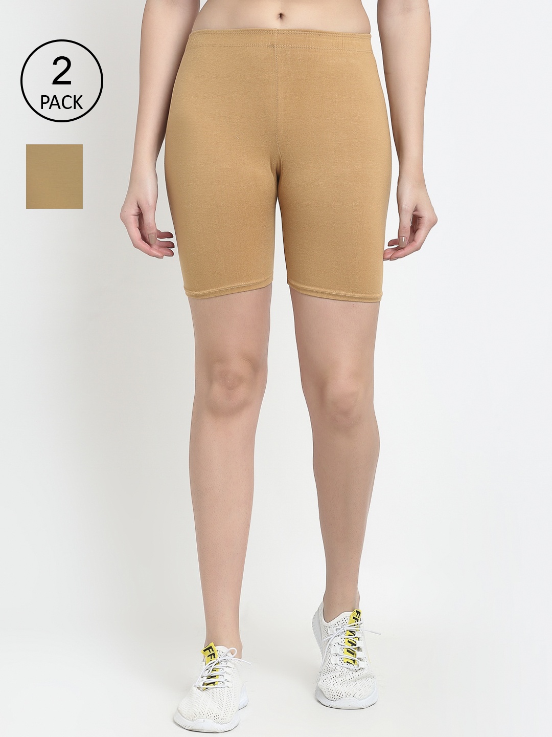 GRACIT Women Pack Of 2 Beige Biker Shorts