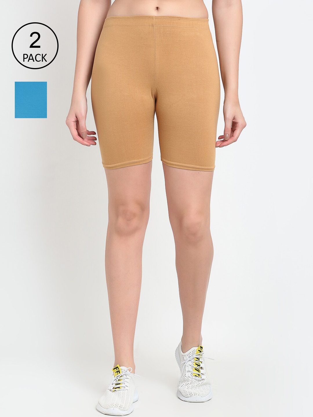 

GRACIT Women Pack Of 2 Beige & Blue Biker Shorts
