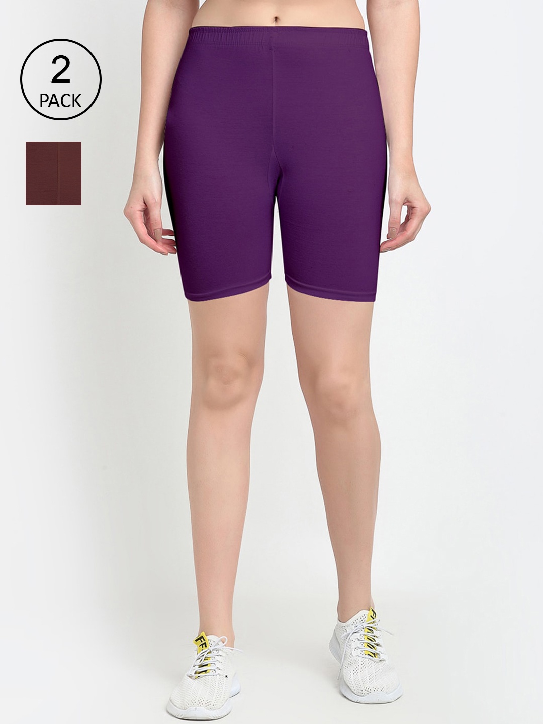 

GRACIT Women Pack Of 2 Purple Skinny Fit Biker Shorts