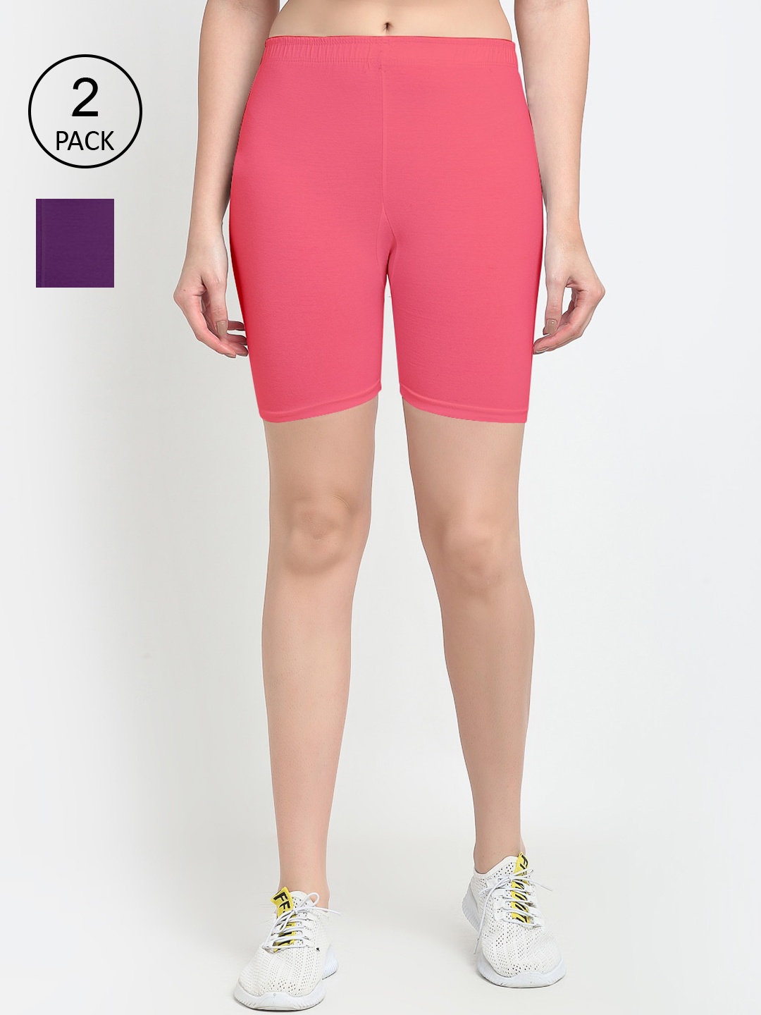 

GRACIT Women Pack Of 2 Pink & Purple Biker Shorts