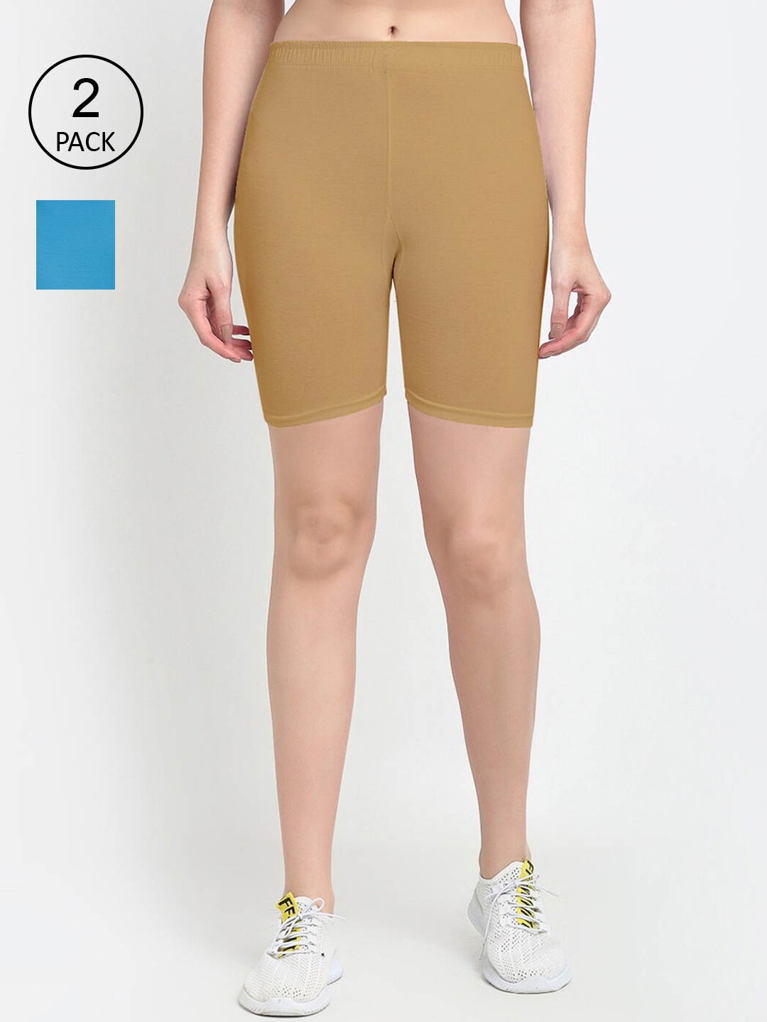 

GRACIT Women Pack of 2 Blue & Beige Biker Shorts