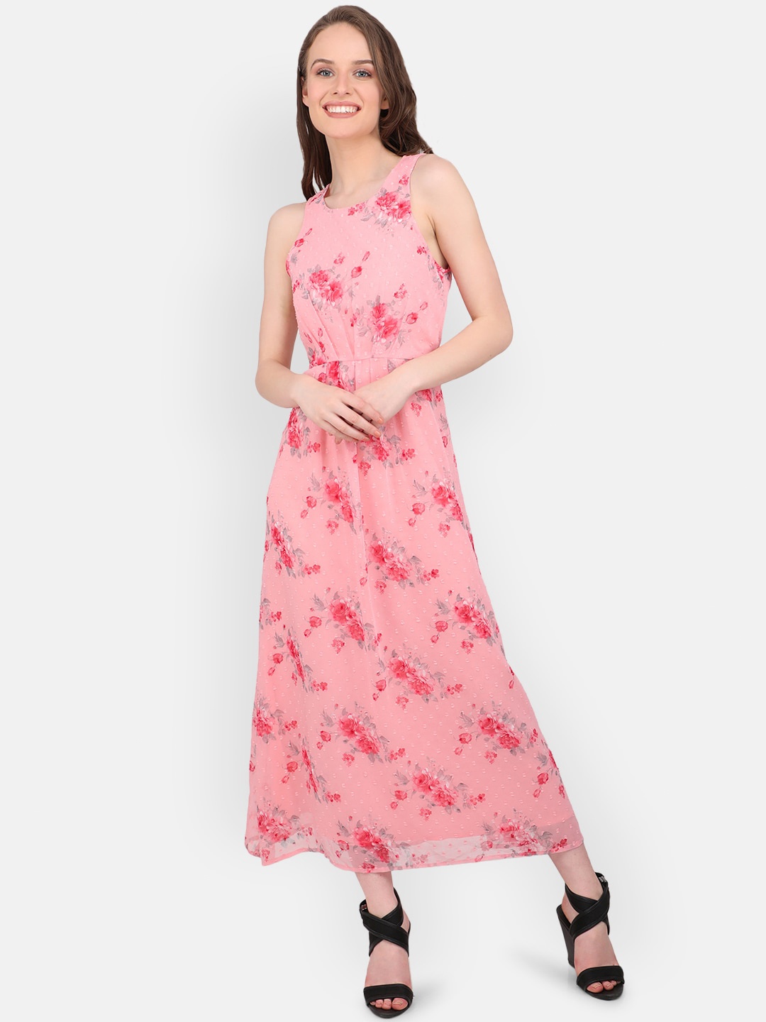 

MARC LOUIS Pink & White Floral Chiffon Maxi Dress