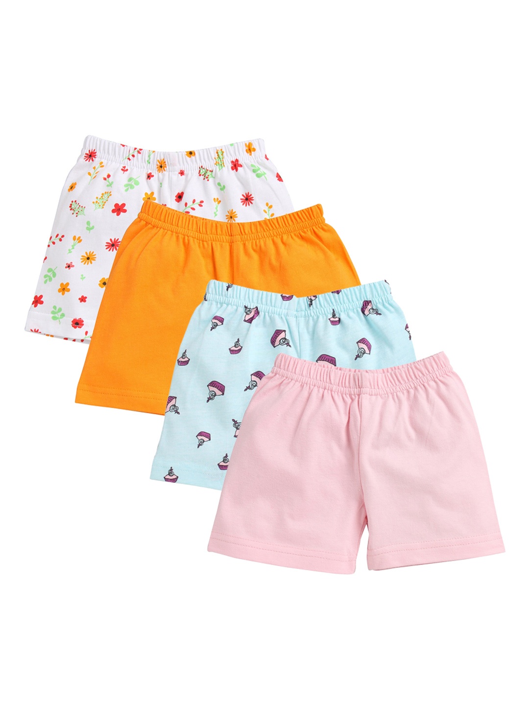 

BUMZEE Set Of 4 Girls Multicoloured Conversational Printed Shorts, Multi
