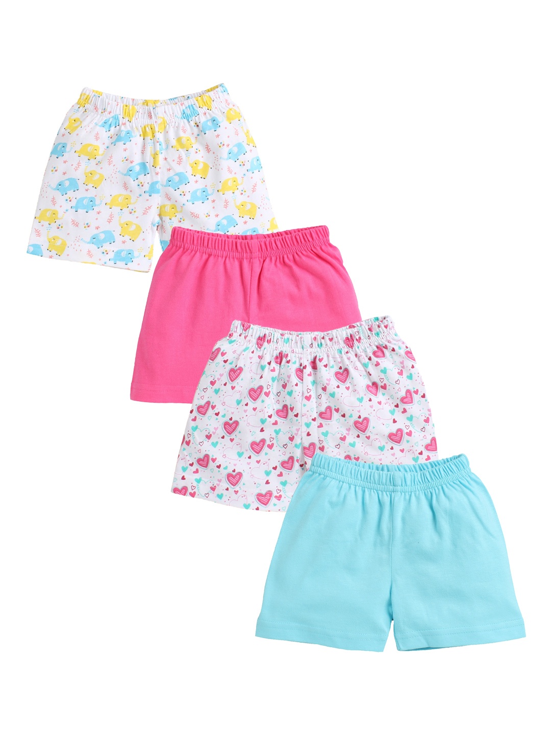 

BUMZEE Girls Pack of 4 Pink & Blue Floral Printed Shorts