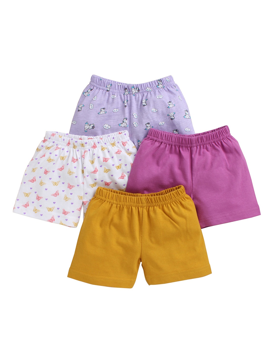 

BUMZEE Girls Pack Of 4 Purple & Mustard Floral Shorts