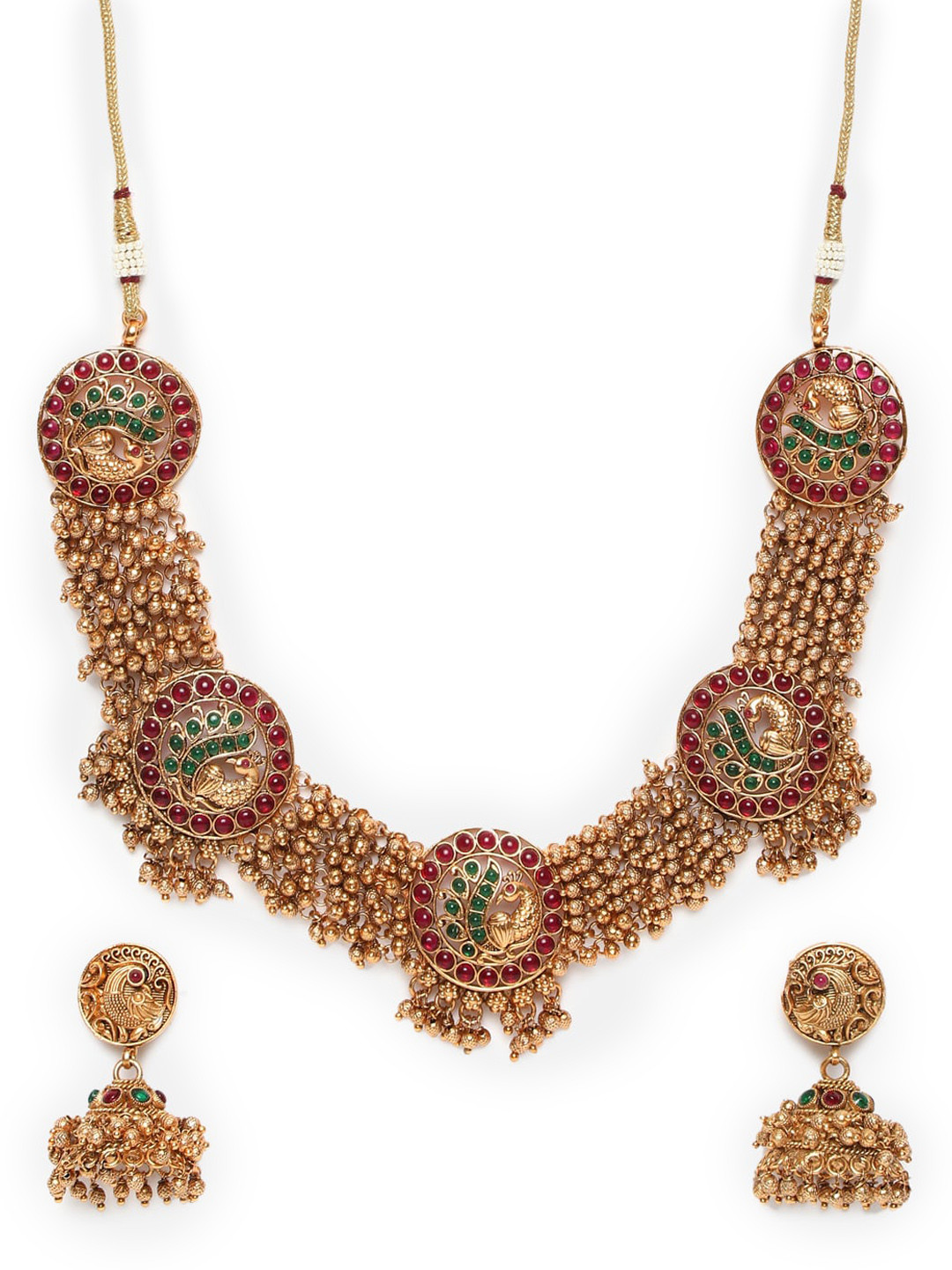 

GRIIHAM Gold-Plated Pink & Green AD-Studded Jewellery Set