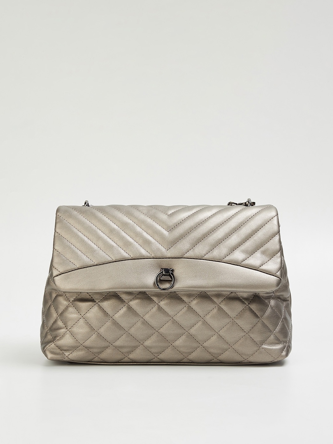 

CODE by Lifestyle Silver-Toned Structured Sling Bag with Quilted
