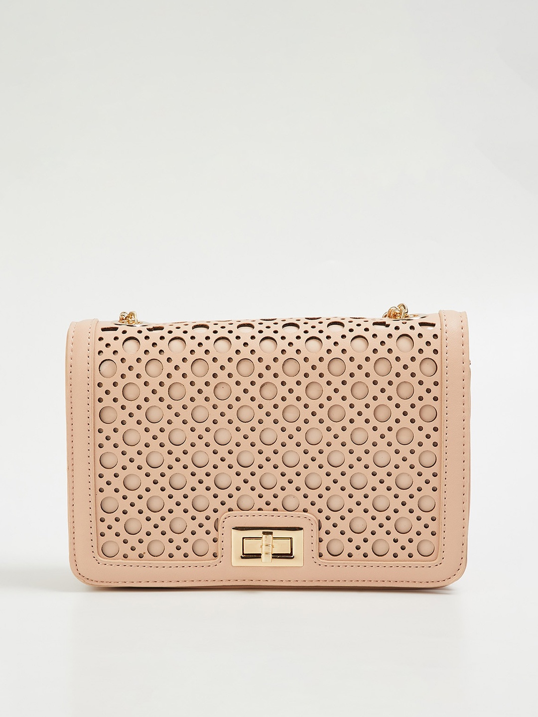 

Code By Lifestyle Pink Textured Sling Bag with Cut Work