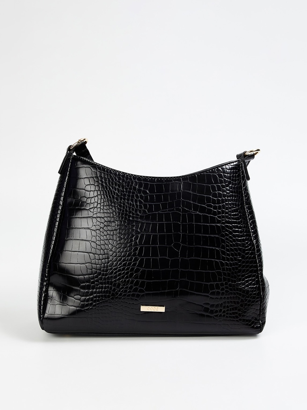 

CODE by Lifestyle Black Animal Textured Structured Hobo Bag