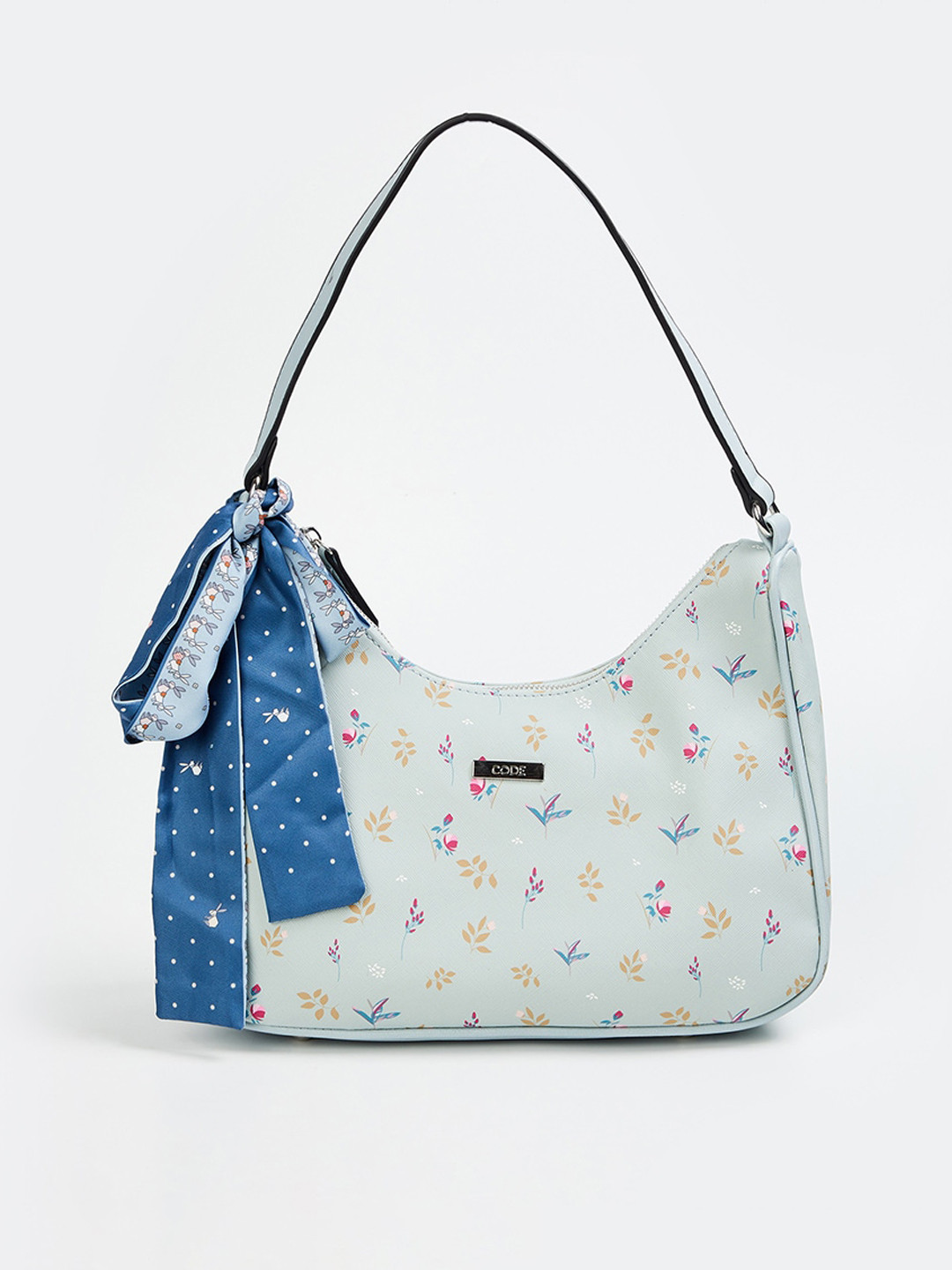 

CODE by Lifestyle Blue Printed Structured Hobo Bag