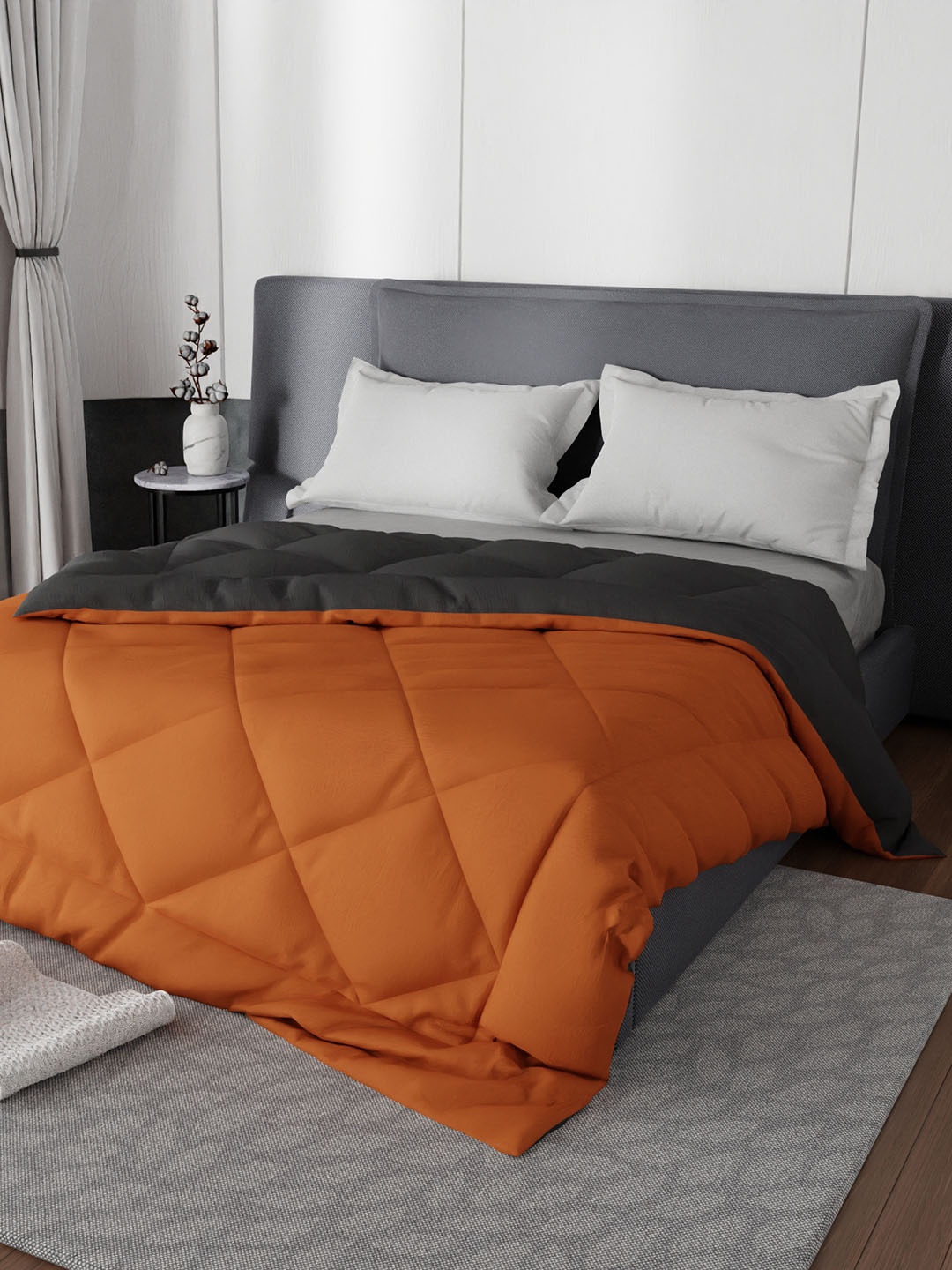 

Stoa Paris Orange & Grey Solid AC Room 200 GSM Double Bed Reversible Microfiber Comforter, Multi