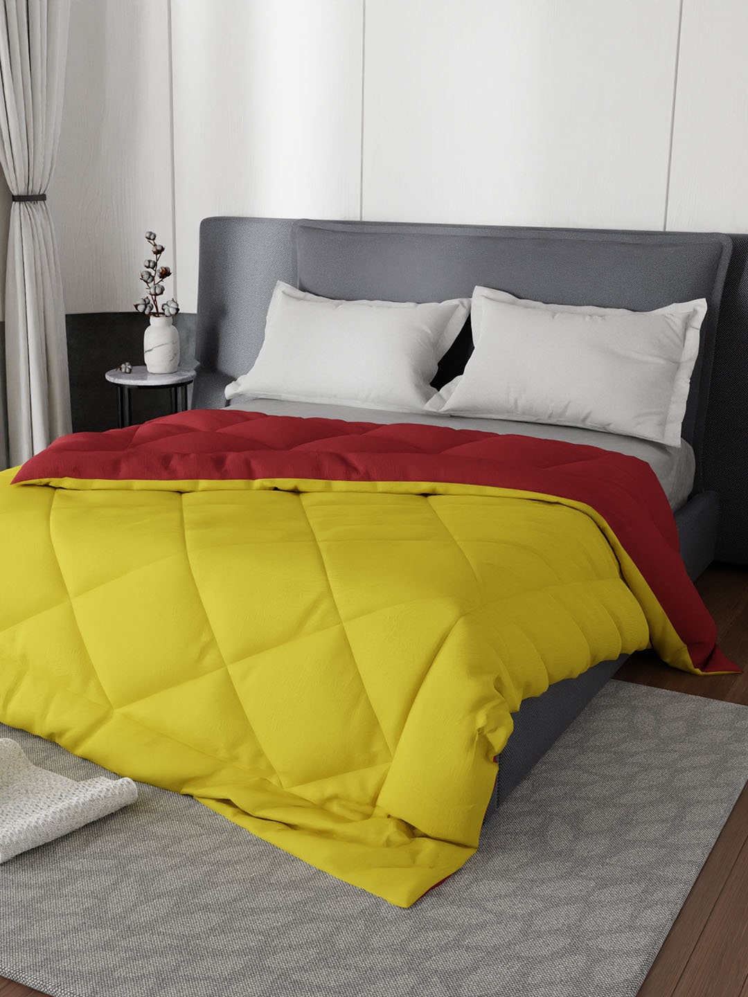 

Stoa Paris Yellow & Red Solid AC Room 200 GSM Double Bed Reversible Comforter