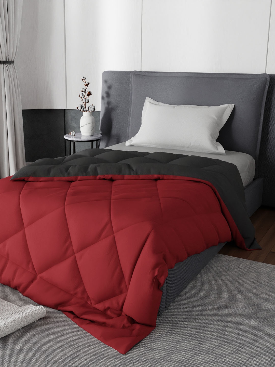 

Stoa Paris Red & Grey Solid AC Room 200 GSM Single Bed Reversible Comforter