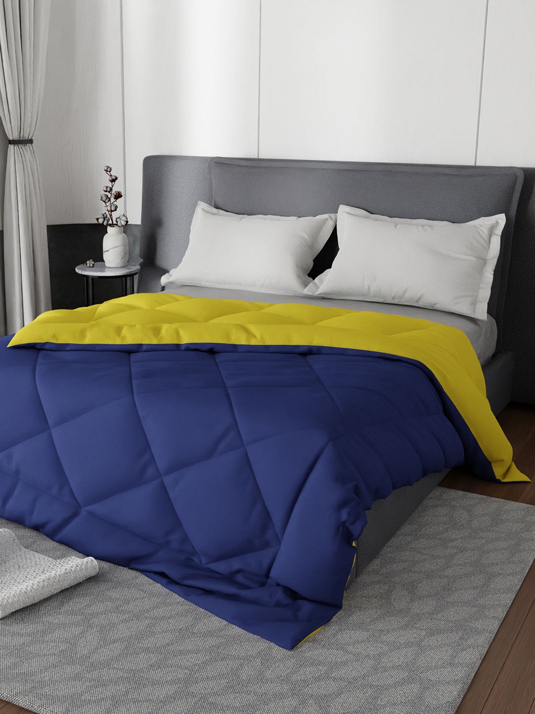 

Stoa Paris Blue & Yellow Solid AC Room 200 GSM Double Bed Reversible Microfiber Comforter