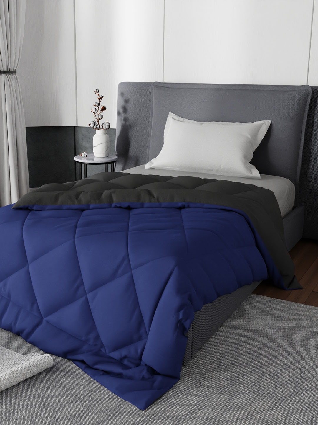 

Stoa Paris Blue & Black Solid AC Room 200 GSM Single Bed Reversible Comforter