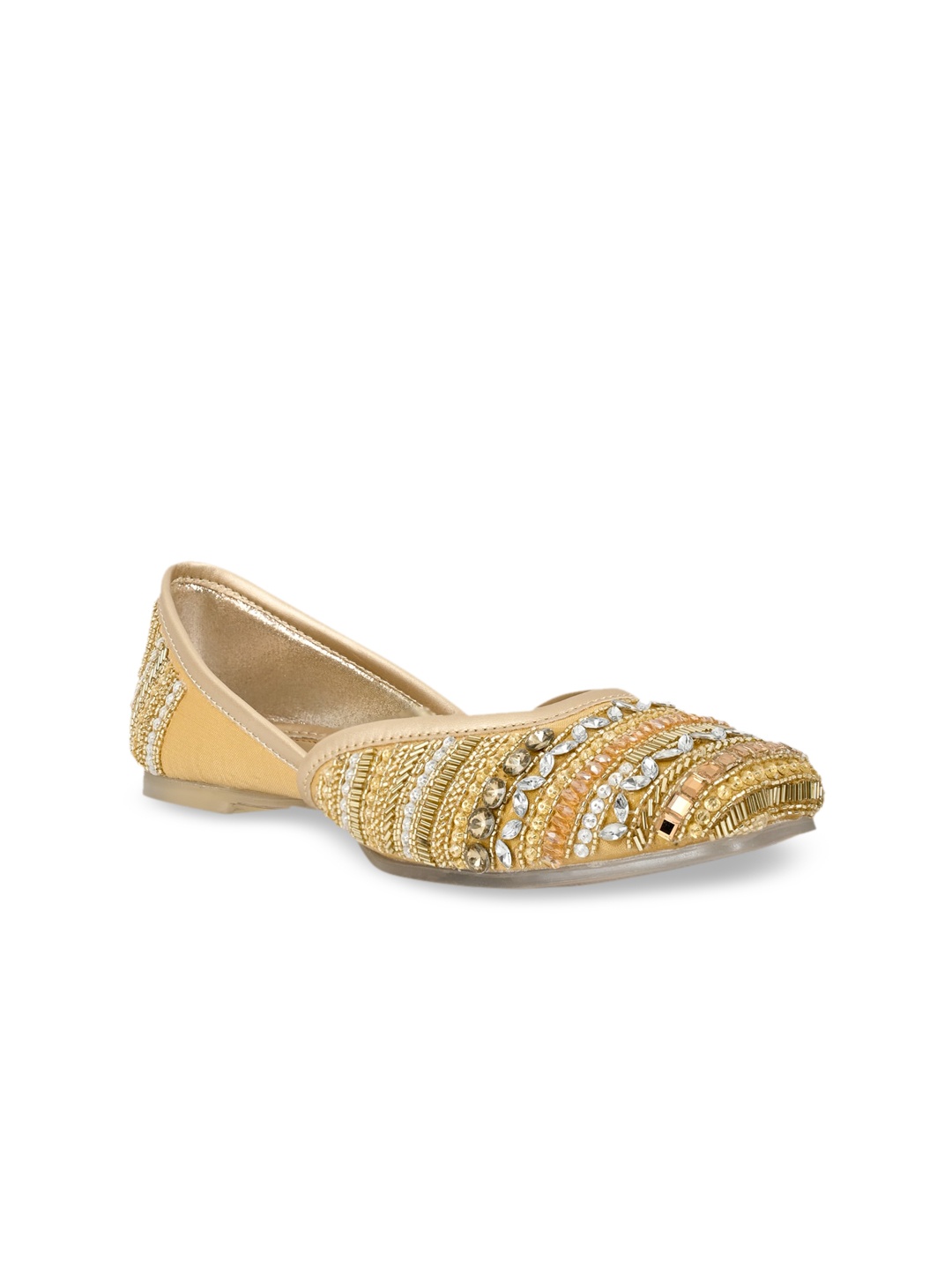 

Jove Women Gold-Toned Embellished Leather Ethnic Mojaris