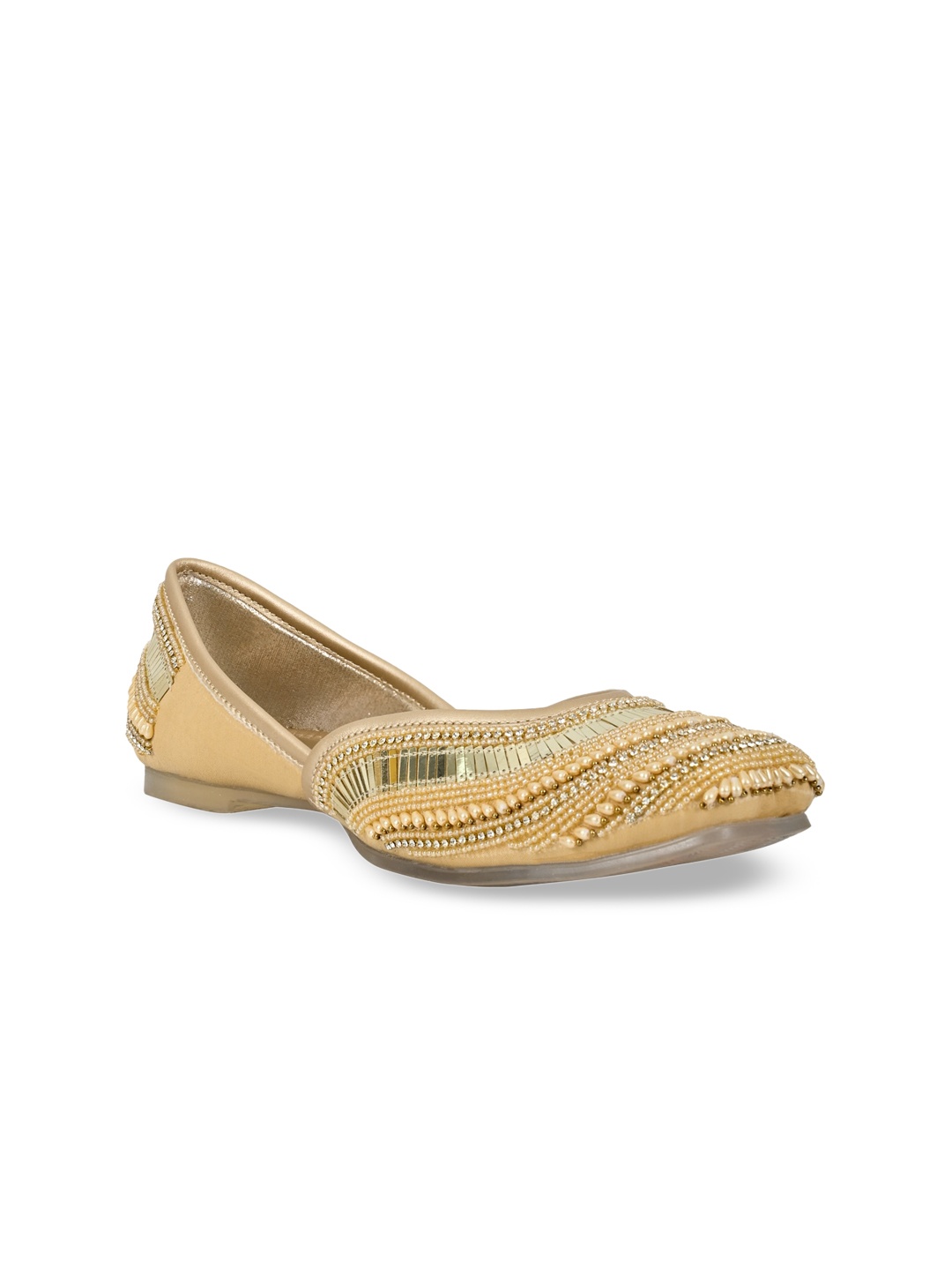 

Jove Women Gold-Toned Embellished Leather Ethnic Mojaris Flats