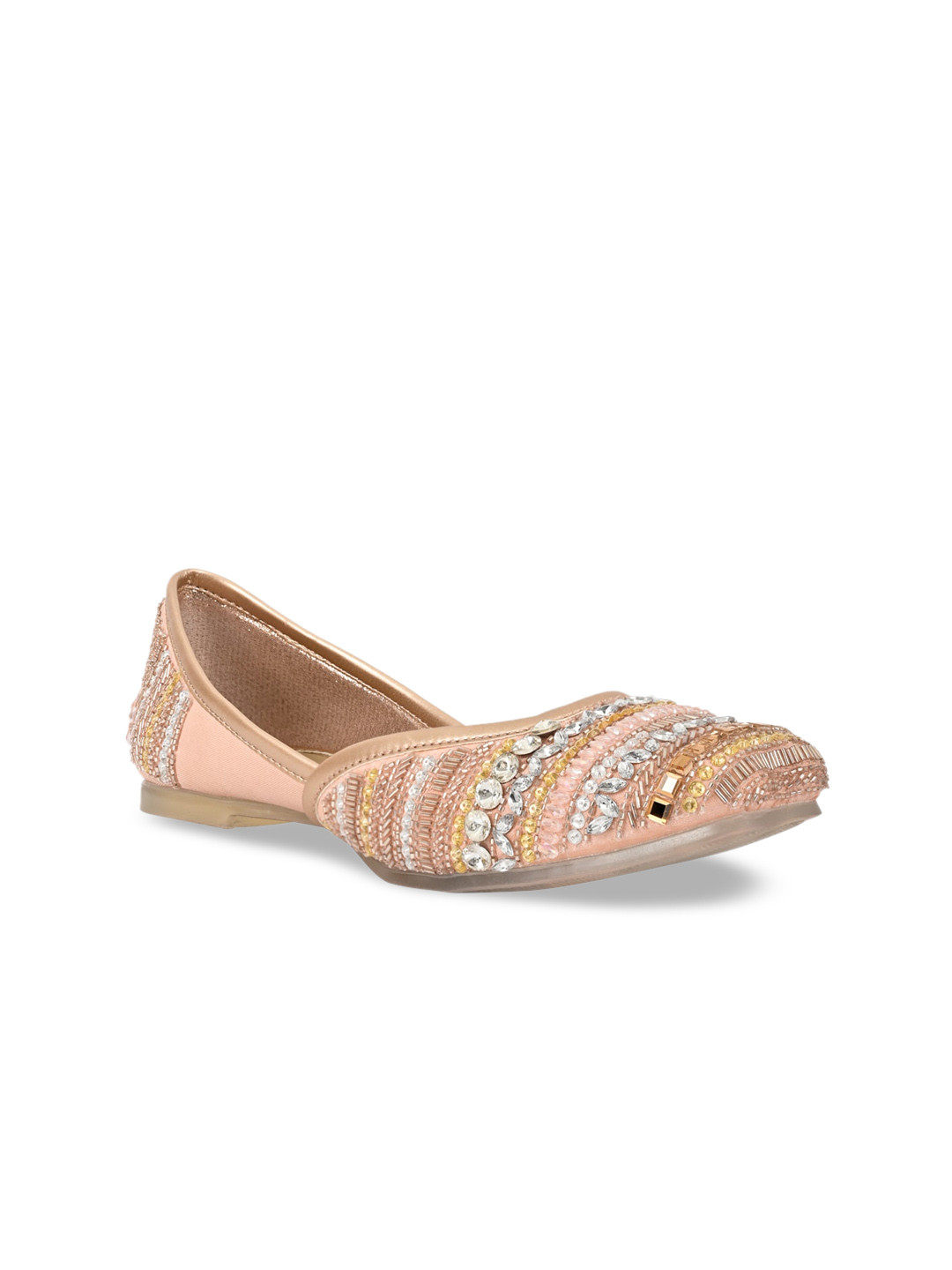 

Jove Women Pink Embellished Leather Ethnic Mojaris Flats