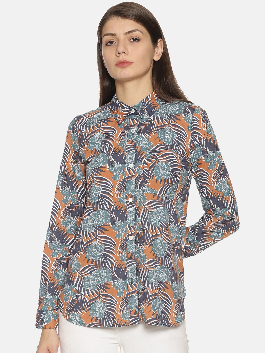 

Campus Sutra Women Grey Classic Floral Printed Casual Shirt