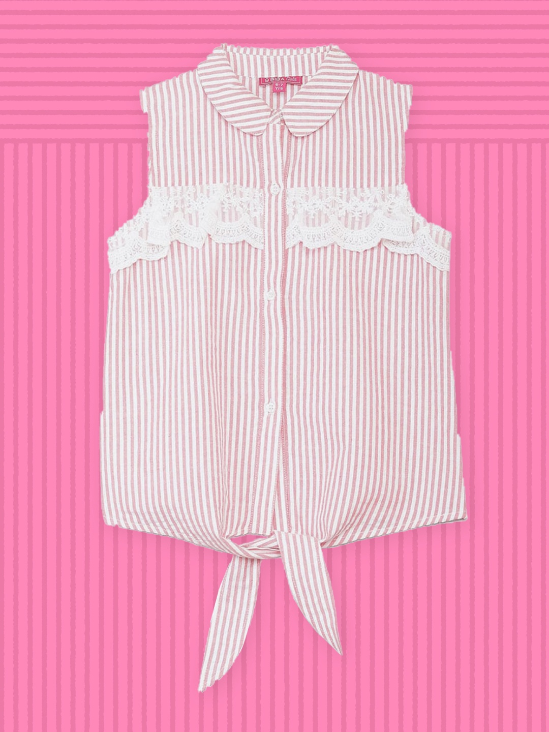 

Biba Girls Pink Striped Peter Pan Collar Shirt Style Top