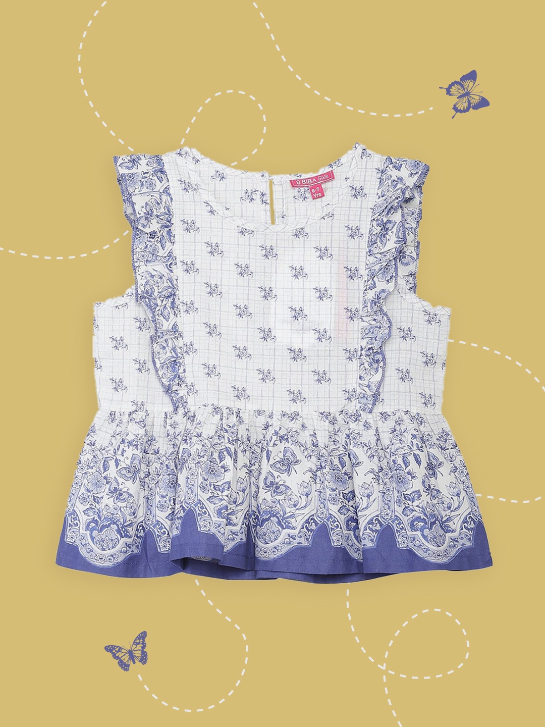

Biba White & Blue Floral Print Peplum Top