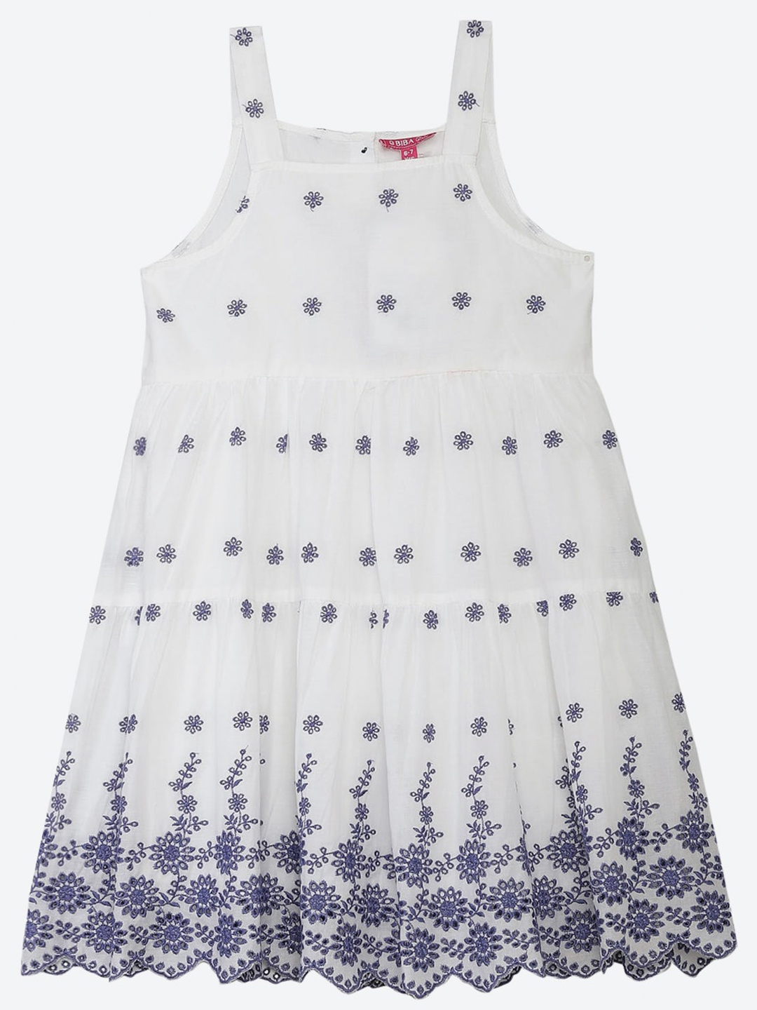 

Biba Girls White & Blue Embroidered Floral Dress