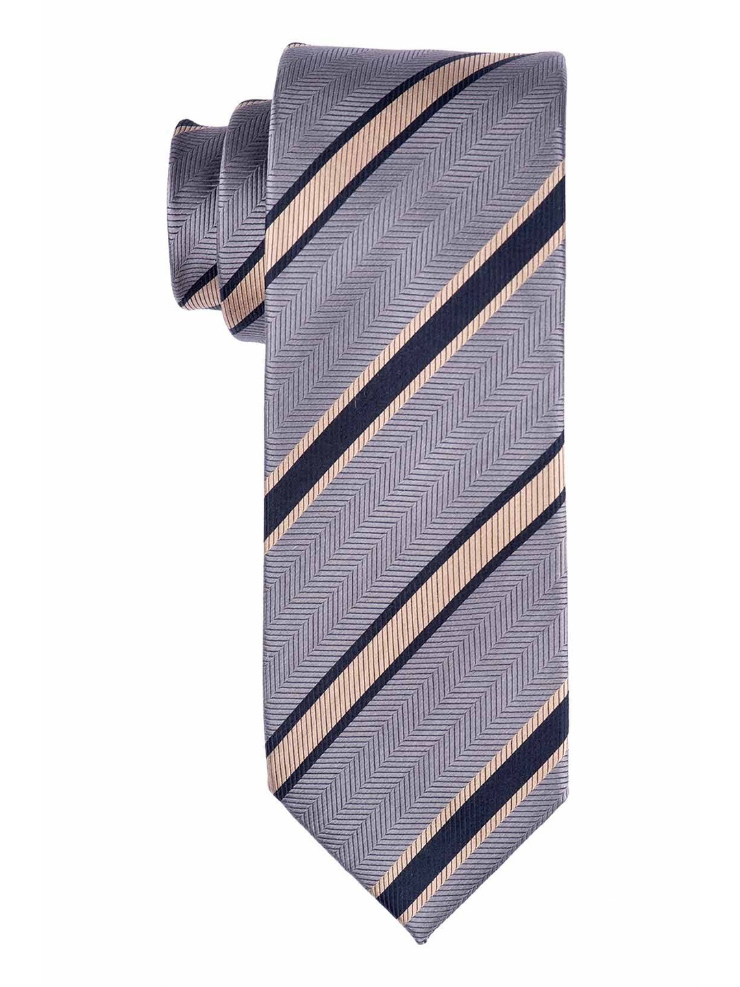 

The Tie Hub Men Striped Pure Silk Broad Tie, Grey