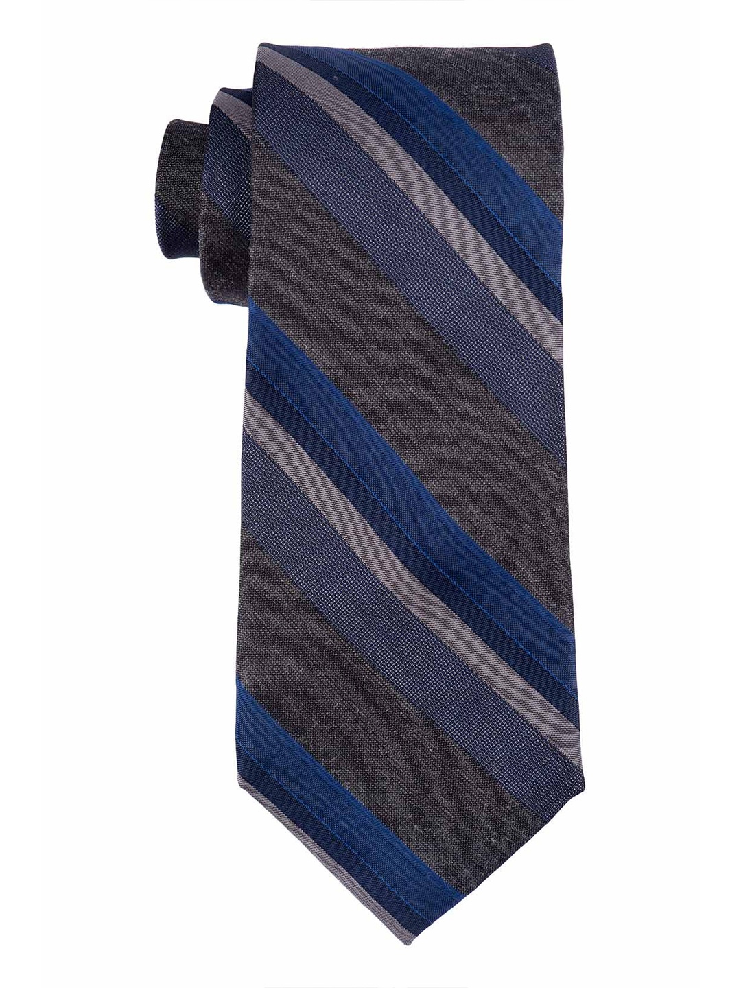 

The Tie Hub Men Striped Pure Silk Broad Tie, Grey