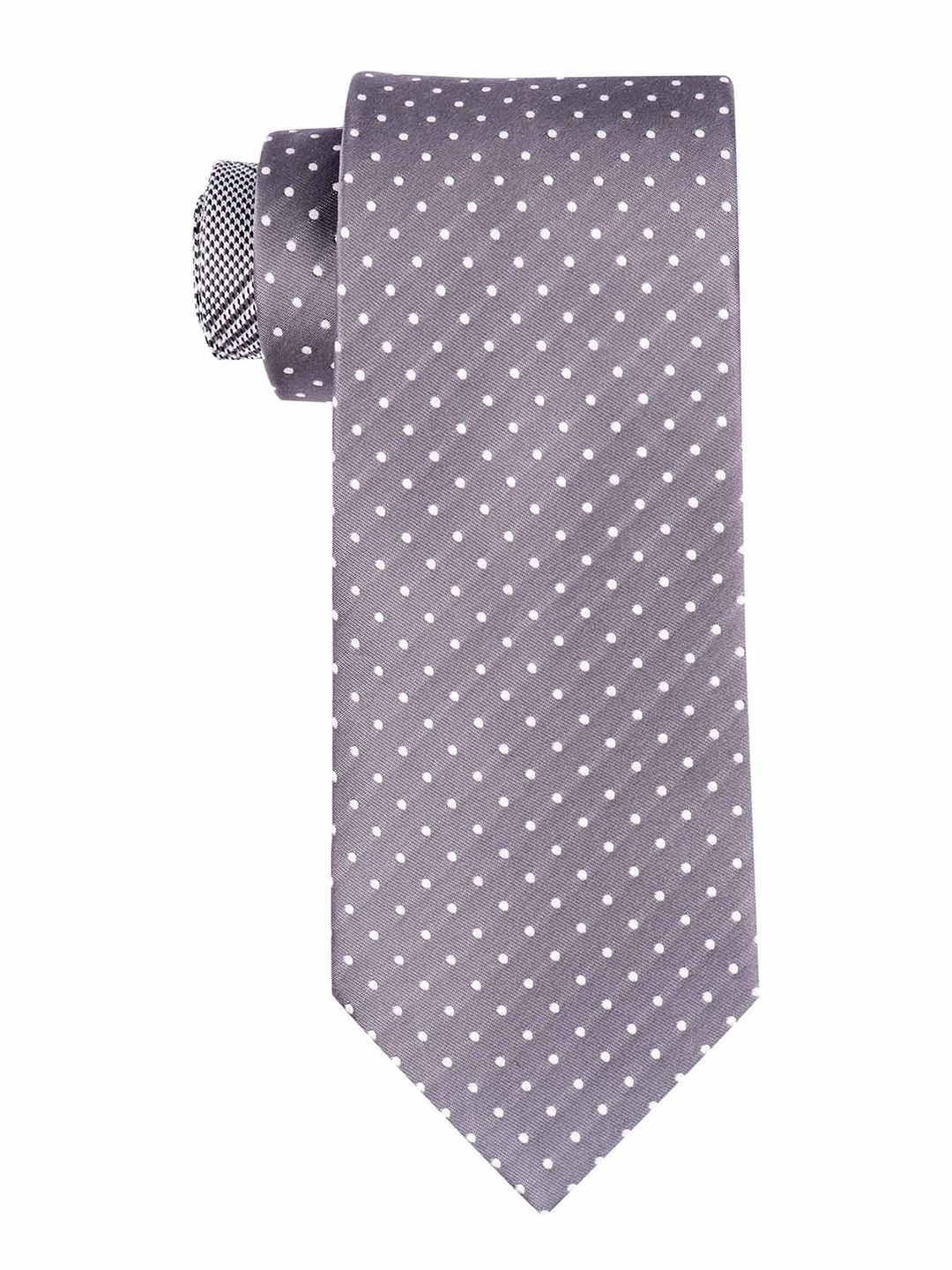 

The Tie Hub Men Polka Dots Printed Pure Silk Skinny Tie, Grey