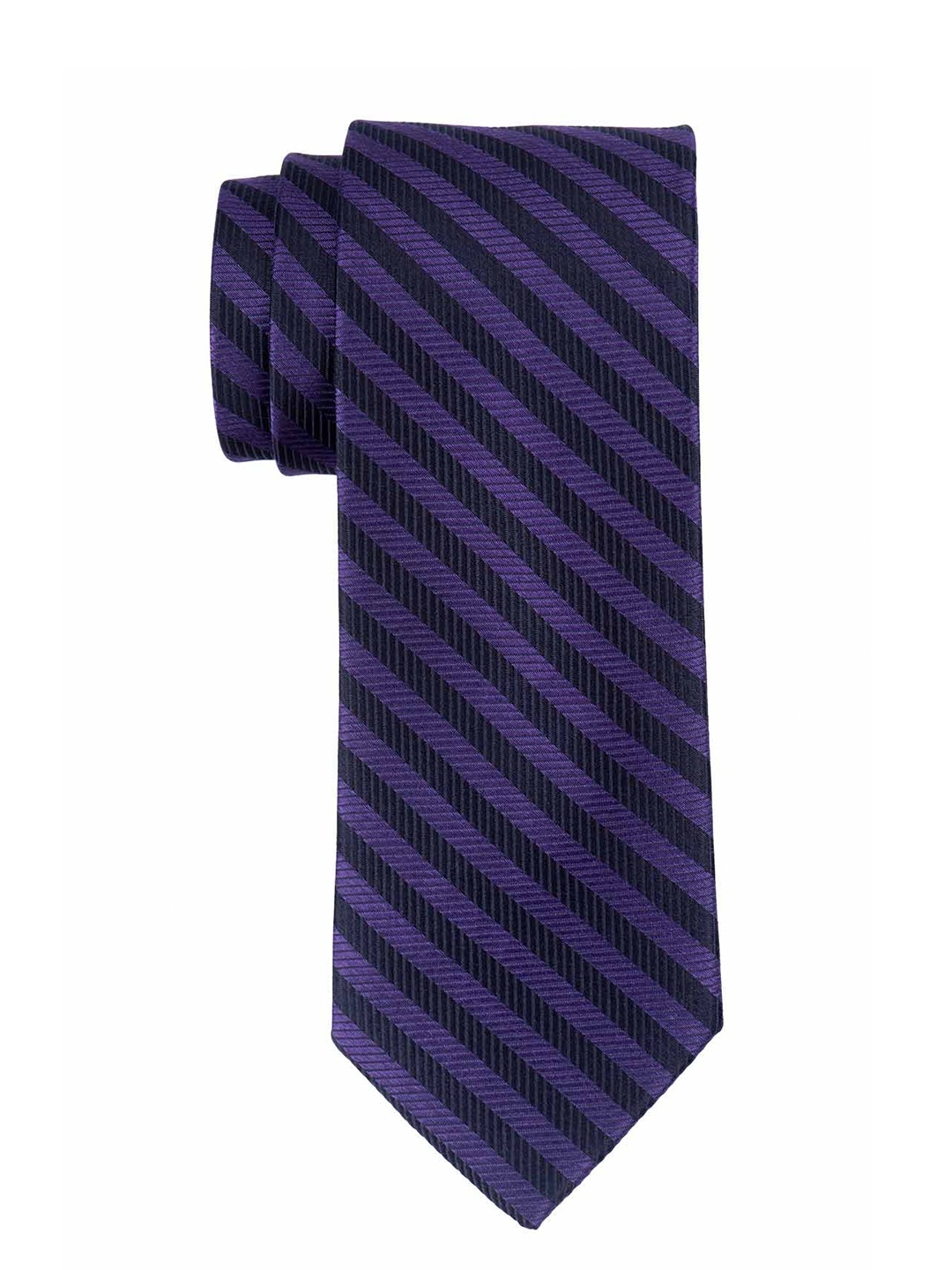 

The Tie Hub Men Striped Pure Silk Skinny Tie, Purple