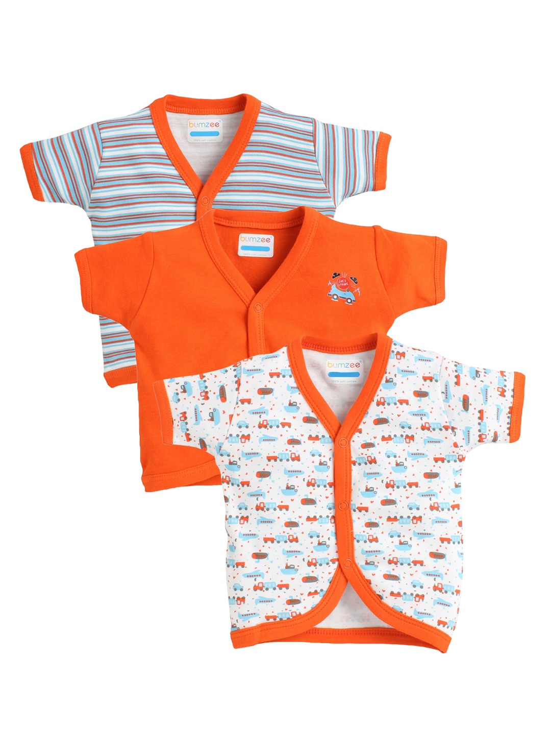 

BUMZEE Infants Boys Pack Of 3 Pure Combed Cotton Jhablas, Orange