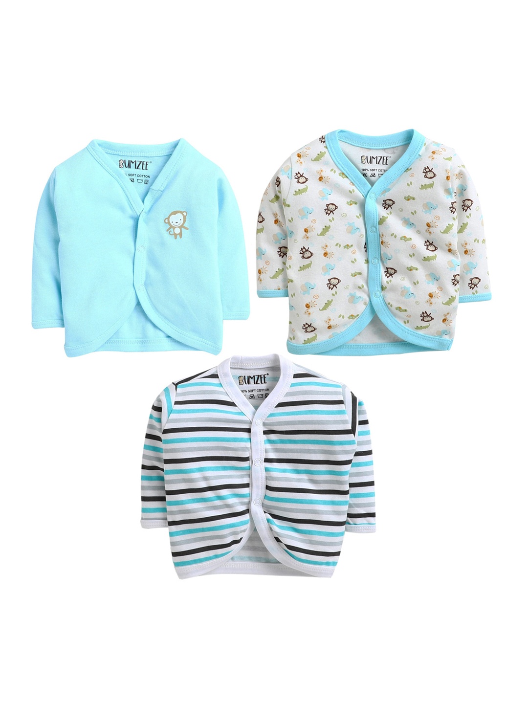

BUMZEE Infant Boys Pack Of 3 Printed Combed Cotton Jhabla, Blue