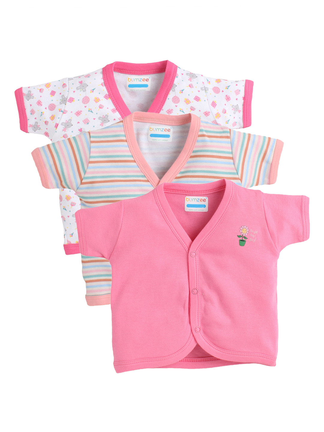

BUMZEE Infants Girls Pack Of 3 Pure Combed Cotton Jhablas, Pink