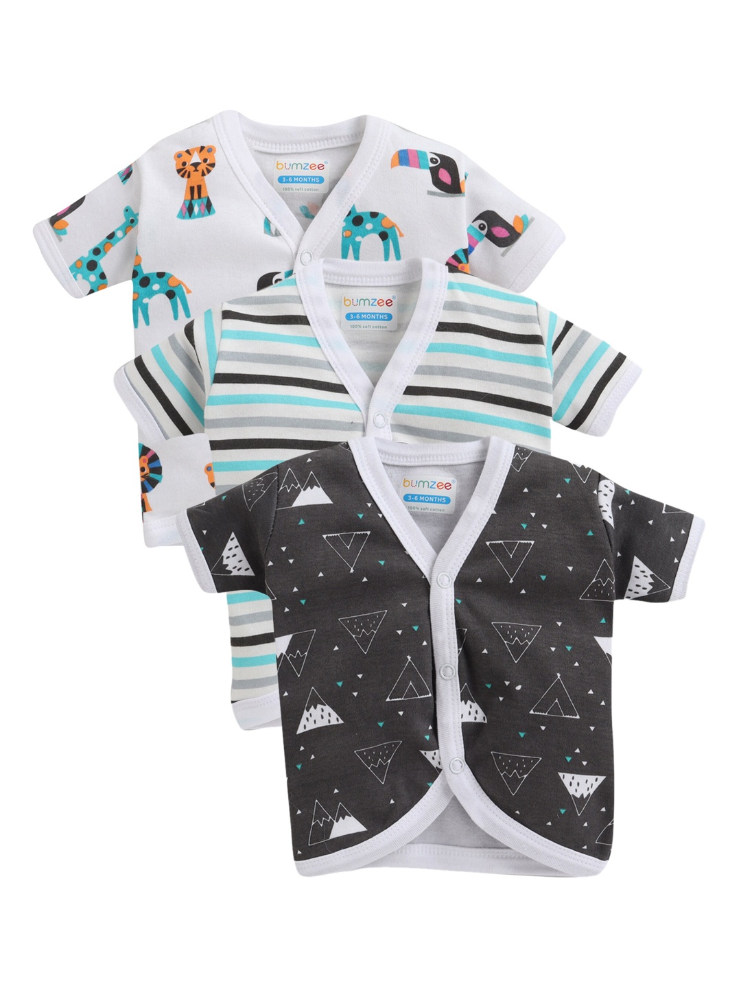 

BUMZEE Infant Boys Pack Of 3 Printed Combed Cotton Jhabla, White