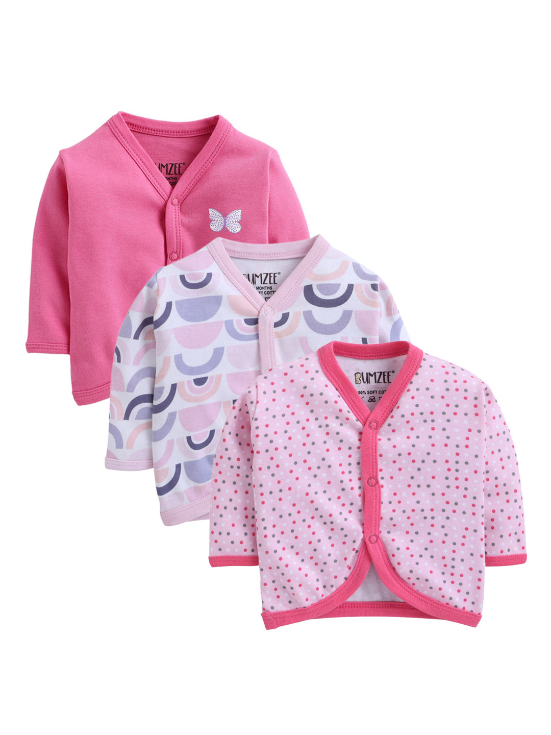 

BUMZEE Infants Girls Pack Of 3 Pure Combed Cotton Jhablas, Pink