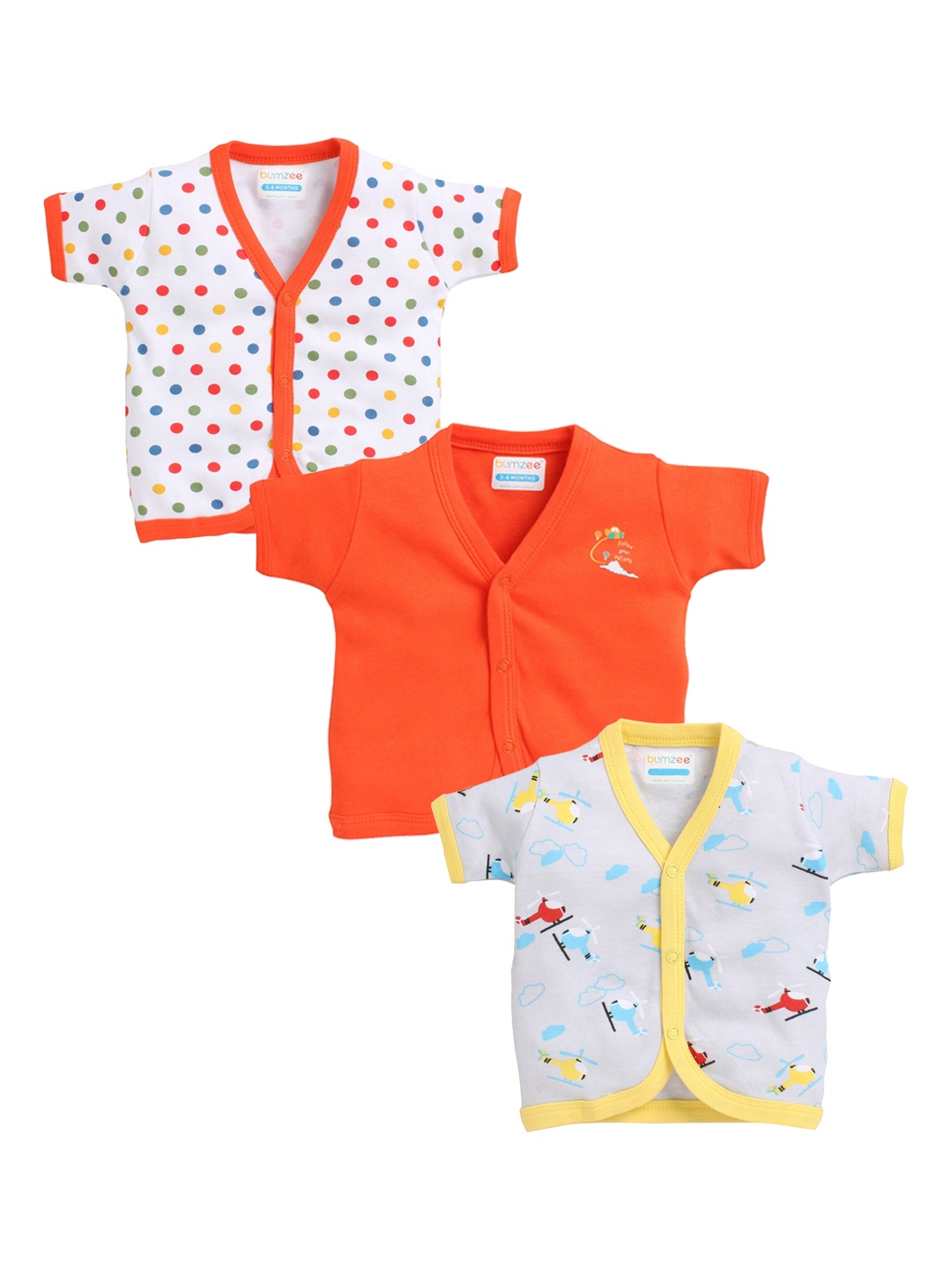 

BUMZEE Infants Boys Pack Of 3 Pure Combed Cotton Jhablas, Orange