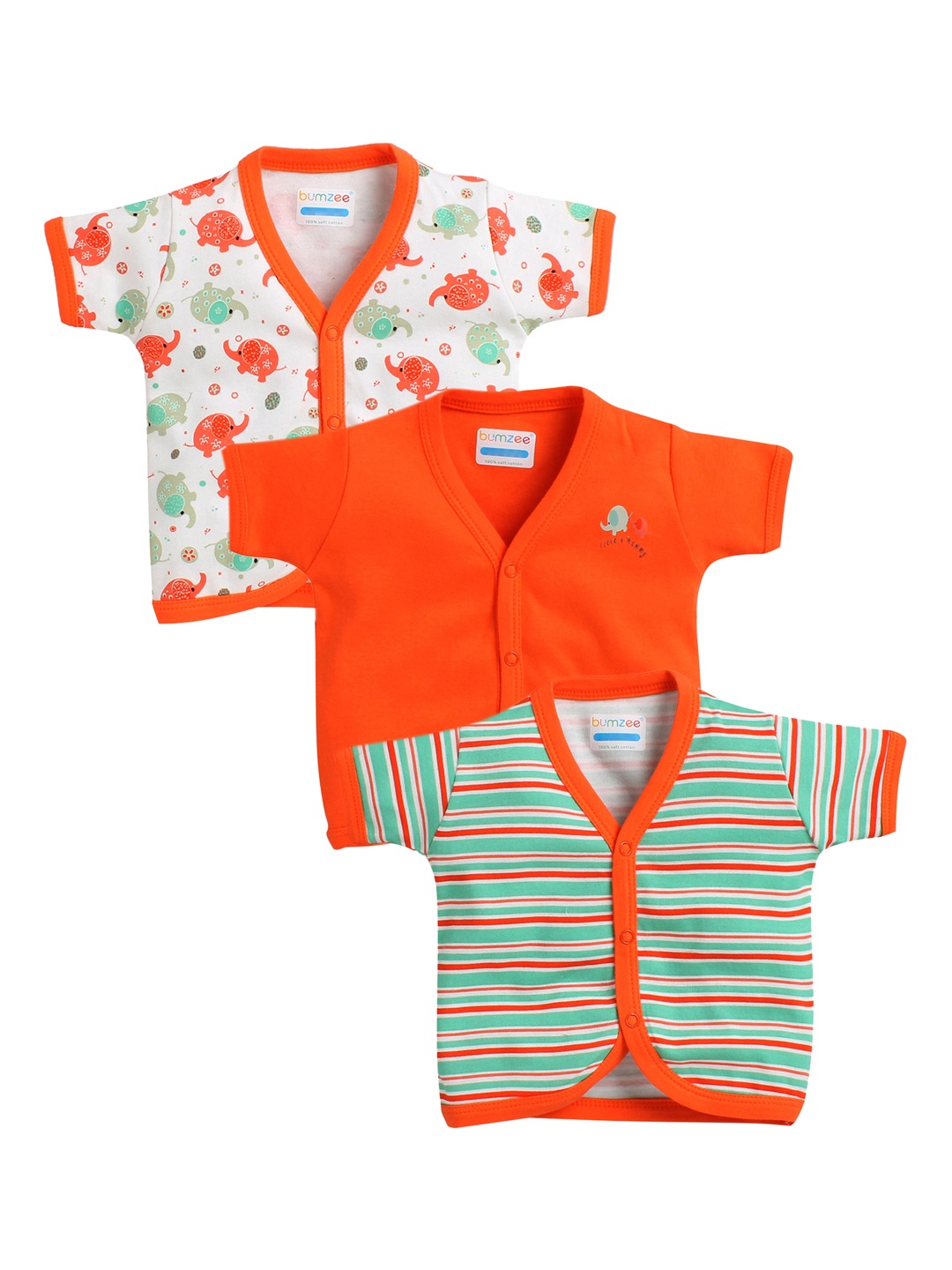 

BUMZEE Infants Orange Boys Pack Of 3 Pure Combed Cotton Jhablas