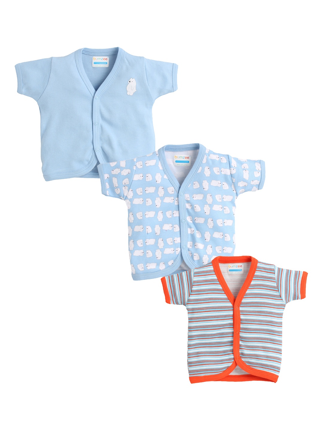 

BUMZEE Infants Boys Pack Of 3 Pure Combed Cotton Jhablas, Blue