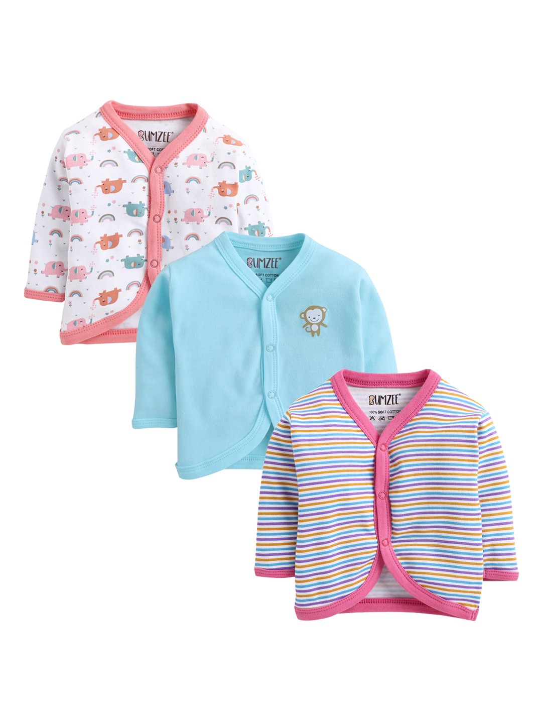 

BUMZEE Infants Girls Pack Of 3 Pure Combed Cotton Jhablas, Blue
