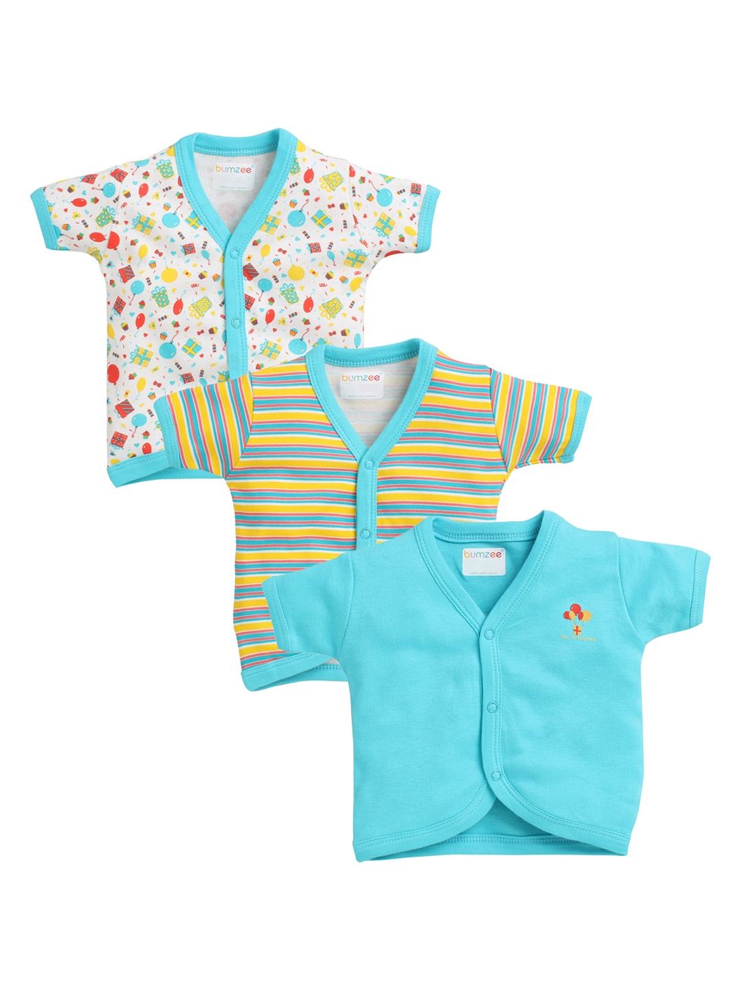 

BUMZEE Infants Boys Pack Of 3 Pure Combed Cotton Jhablas, Blue