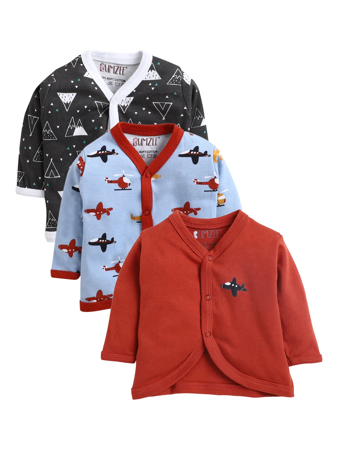 

BUMZEE Pack Of 3 Red & Blue Infants Boys Cotton Jhablas