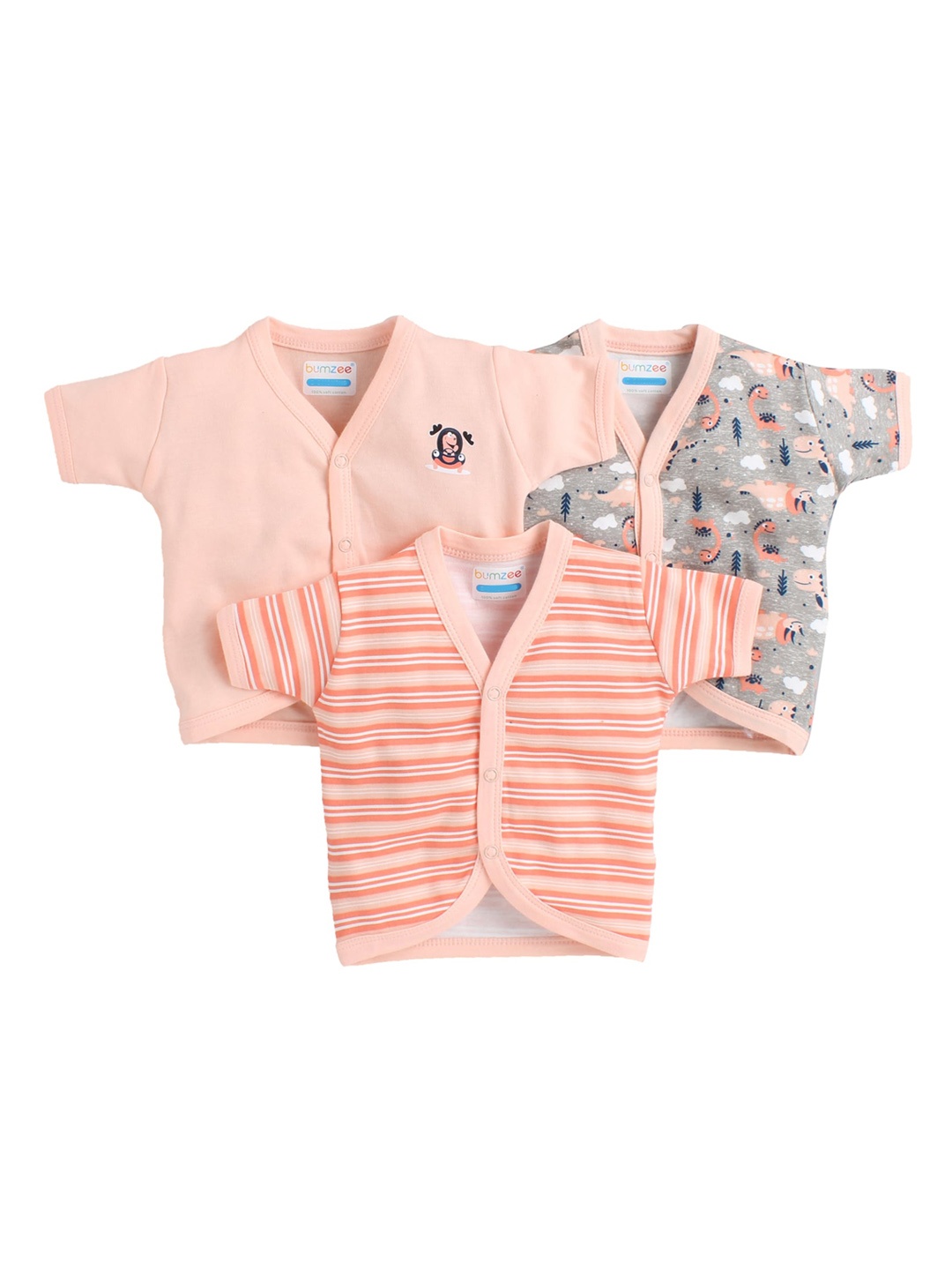 

BUMZEE Infants Girls Pack Of 3 Pure Combed Cotton Jhablas, Peach