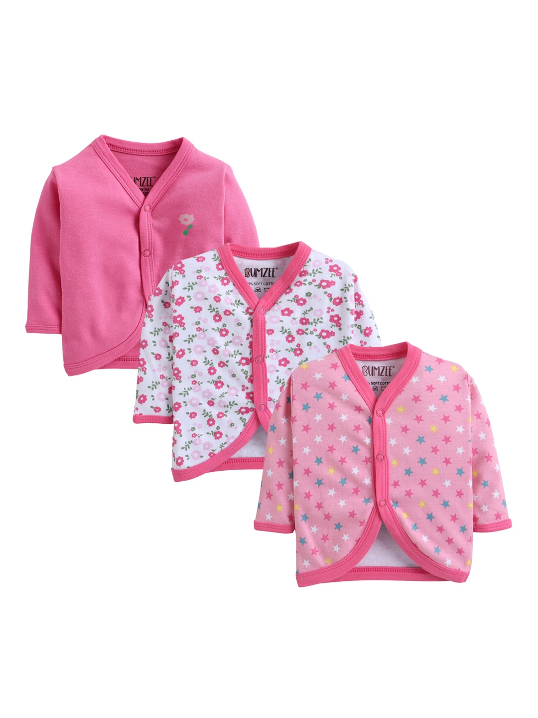 

BUMZEE Infant Girls Pink & White Pack Of 3 Pure Combed Cotton Jhablas