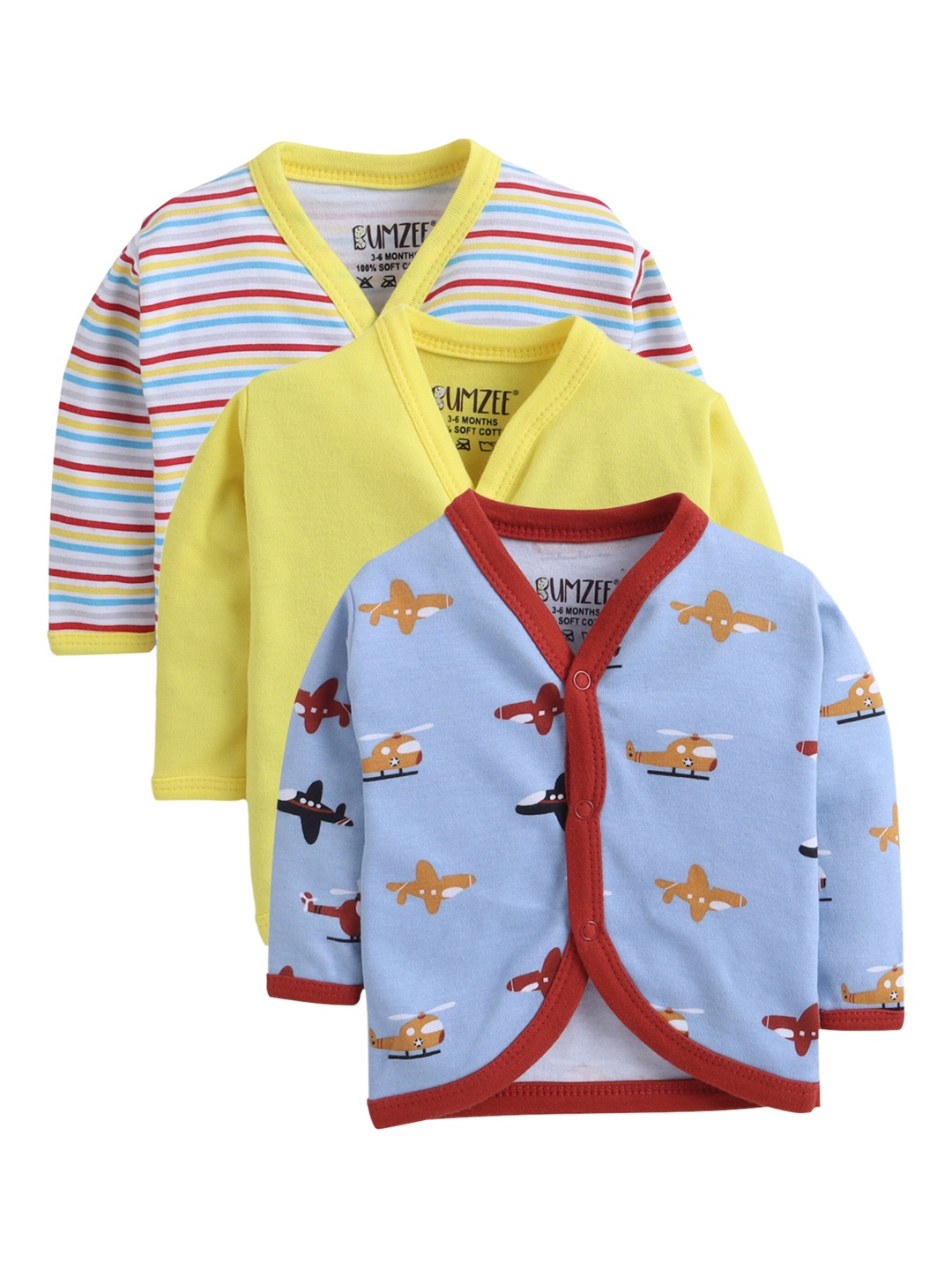 

BUMZEE Infants Boys Pack Of 3 Pure Combed Cotton Jhablas, Yellow
