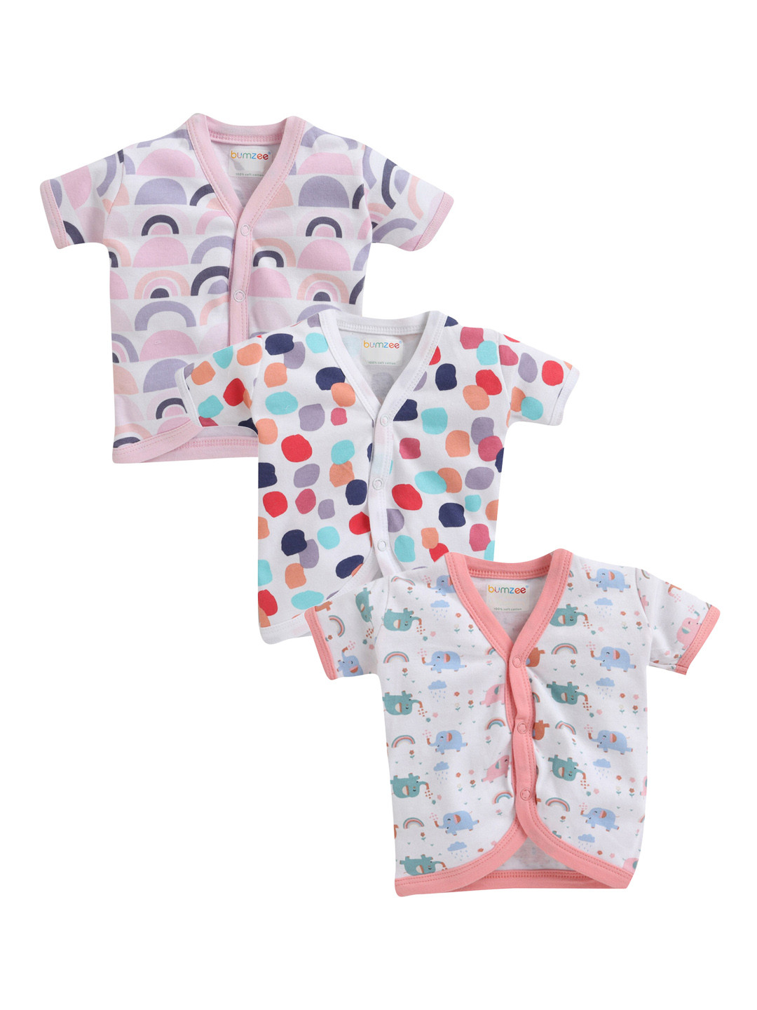 

BUMZEE Infants Girls Pack Of 3 Pure Combed Cotton Jhablas, White