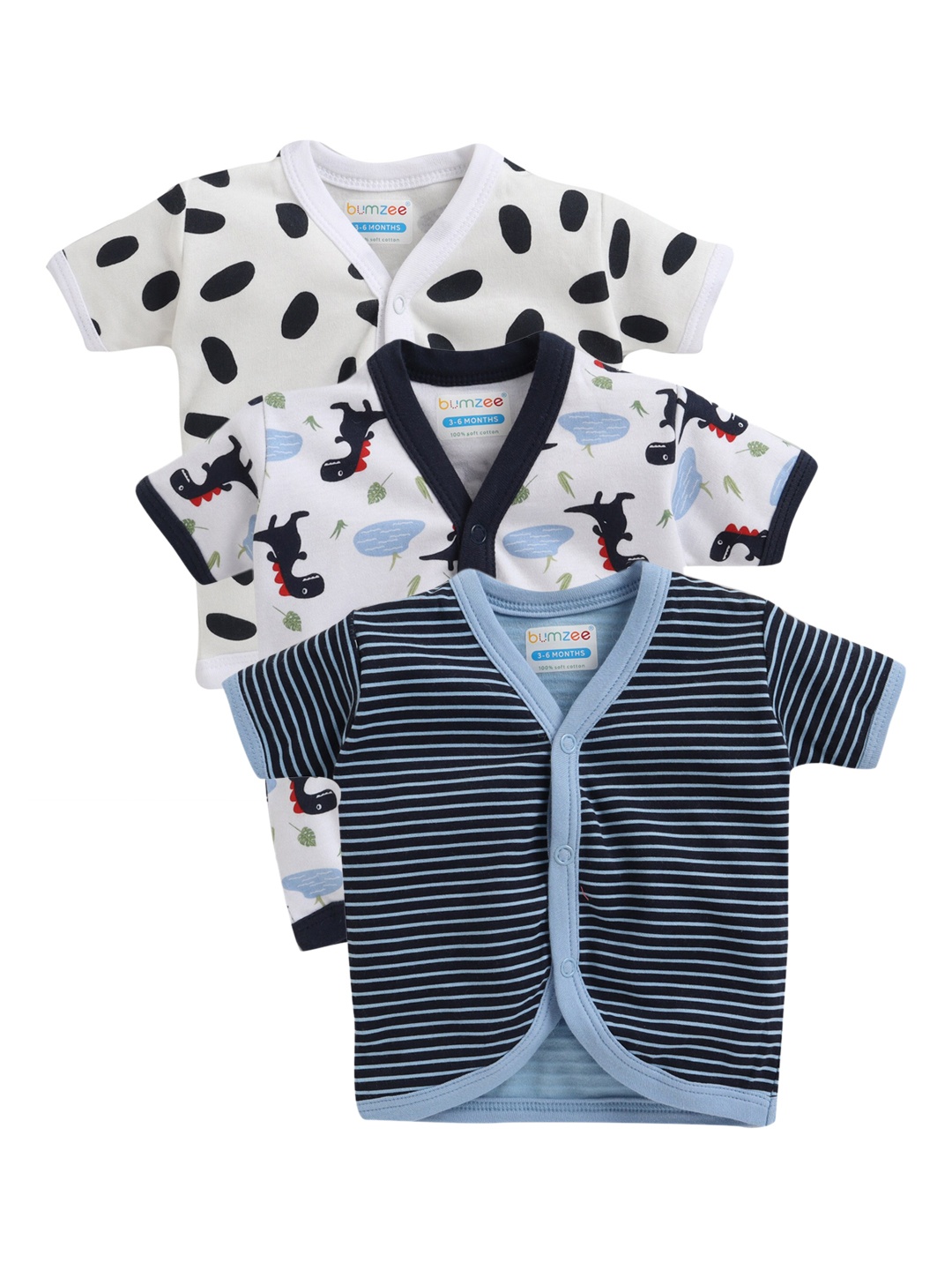 

BUMZEE Infant Boys Pack Of 3 Printed Combed Cotton Jhabla, Navy blue