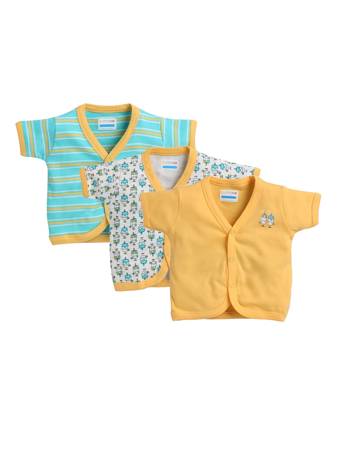 

BUMZEE Infants Boys Pack Of 3 Pure Combed Cotton Jhablas, Yellow