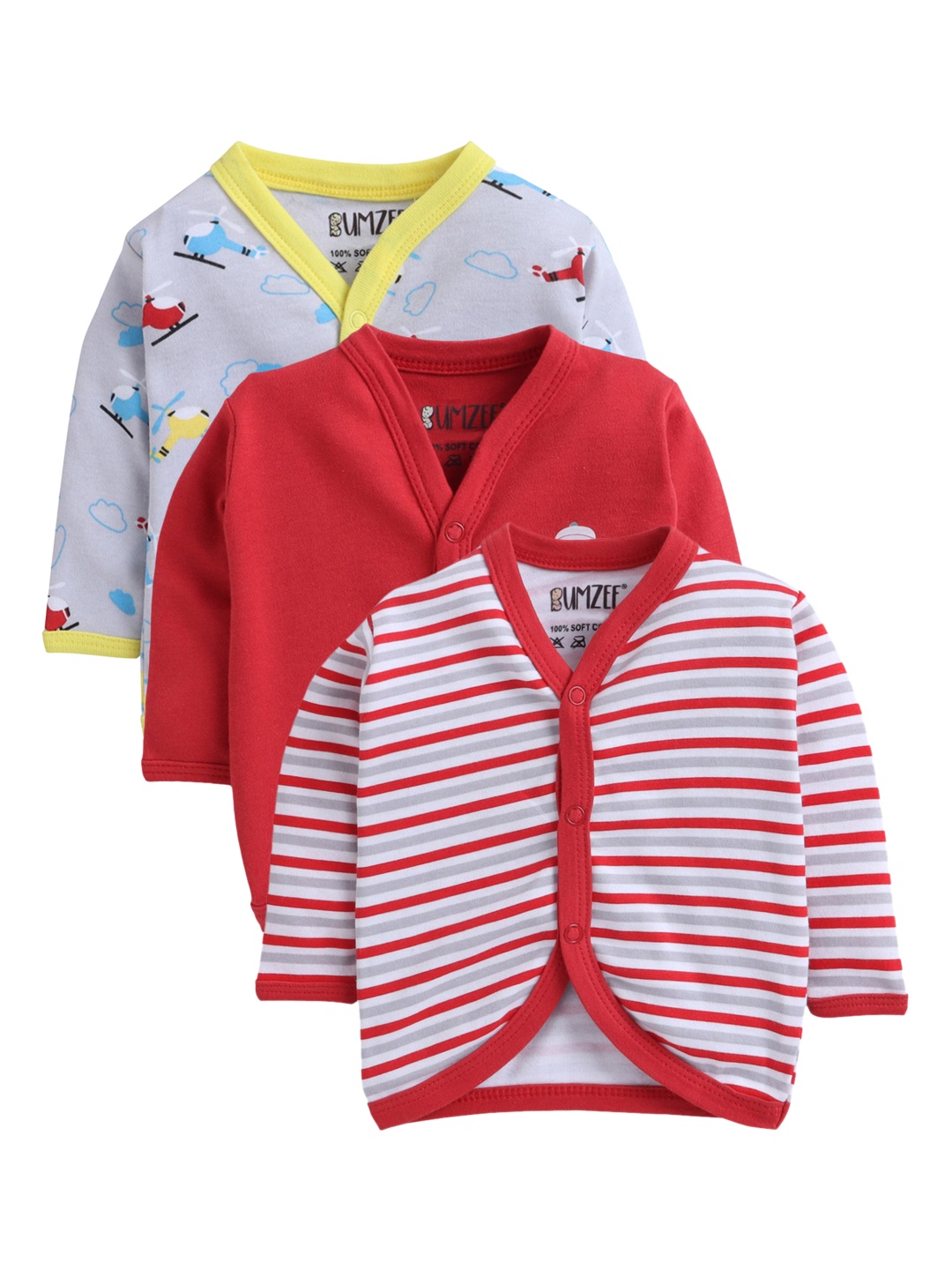 

BUMZEE Pack Of 3 Red & Grey Infants Boys Cotton Jhablas