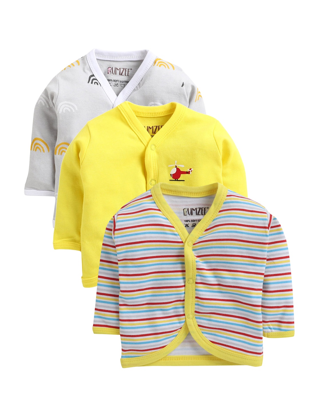 

BUMZEE Infants Boys Pack Of 3 Pure Combed Cotton Jhablas, Yellow
