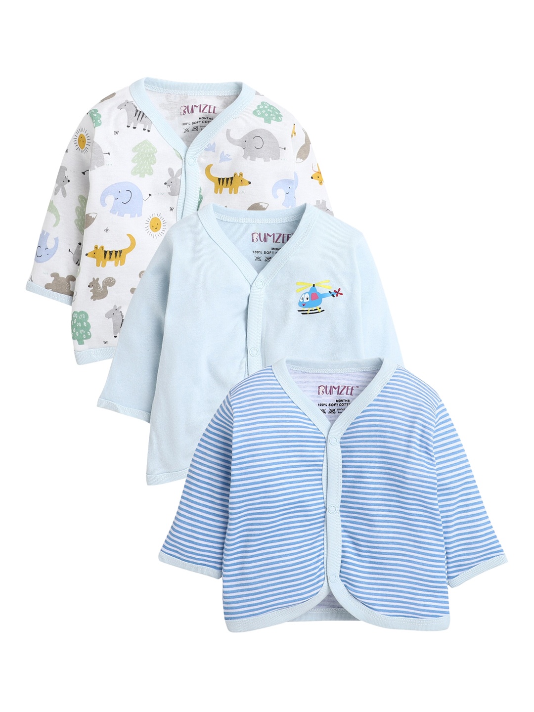 

BUMZEE Infant Boys Pack Of 3 Combed Cotton Jhabla, Blue